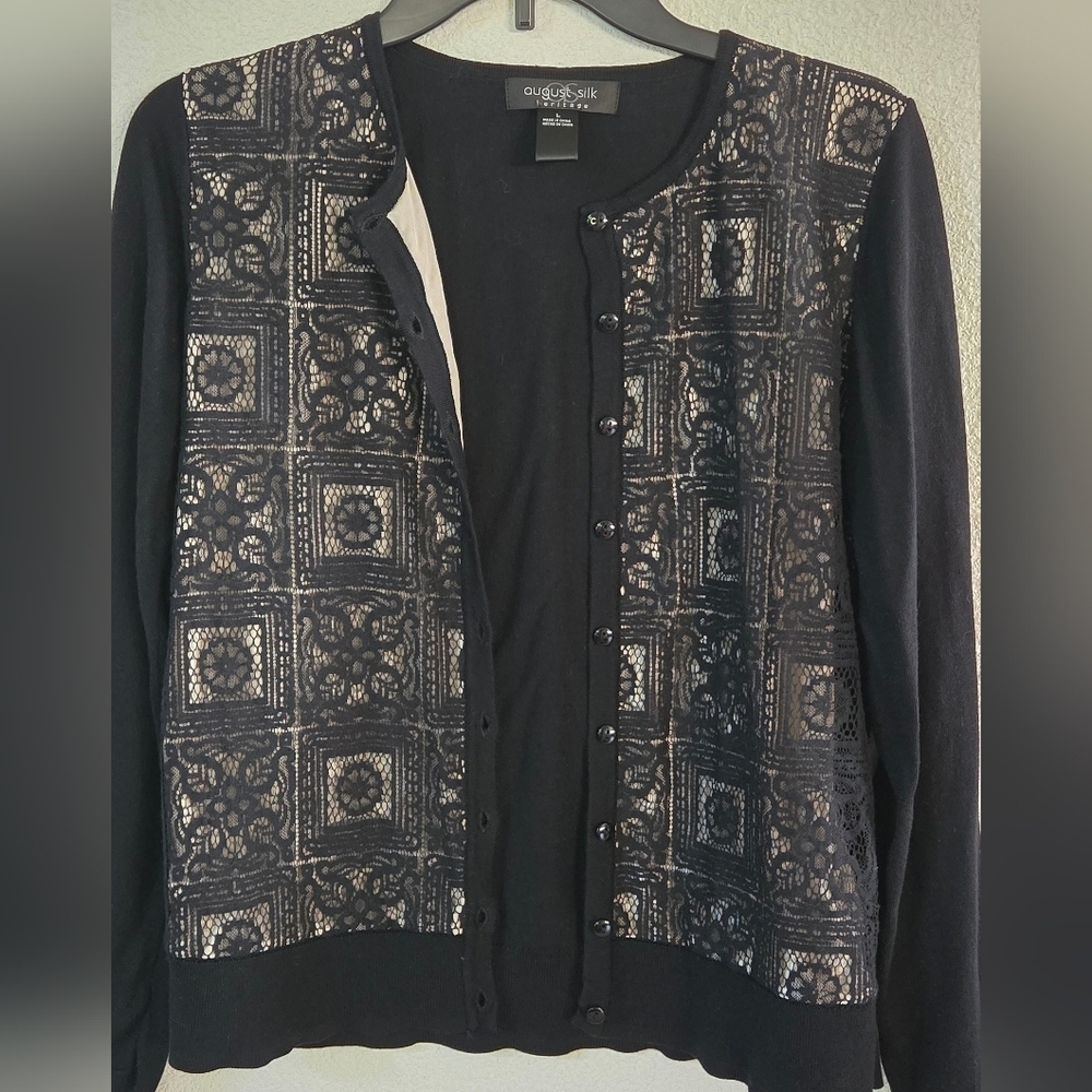 August Silk Black and Tan Cardigan - Picture 4 of 8